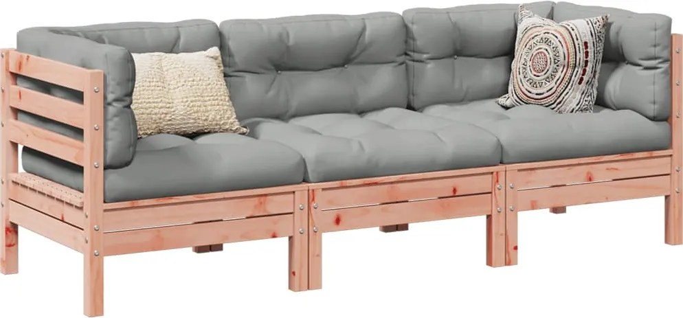 vidaXL 3 pcs conj. sofás jardim c/ almofadões madeira abeto-de-douglas