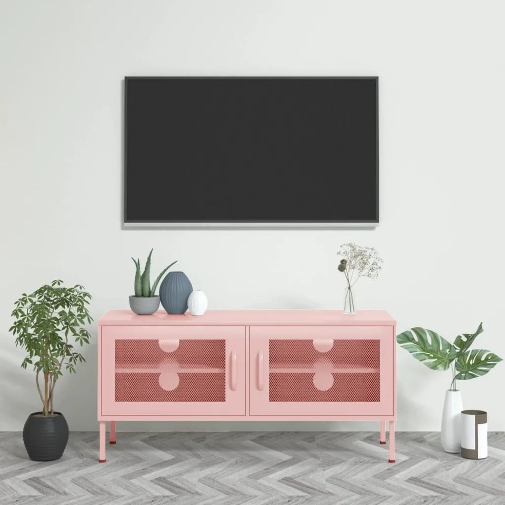 vidaXL Móvel de TV aço 105x35x50 cm rosa