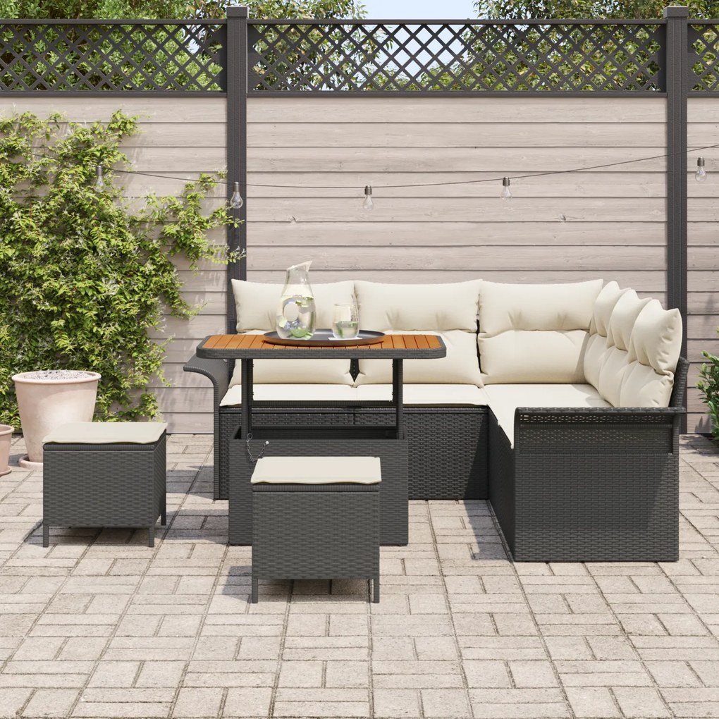 Conjunto de Sofá para Jardim com 8 Peças com Almofadas Preto Poliratta