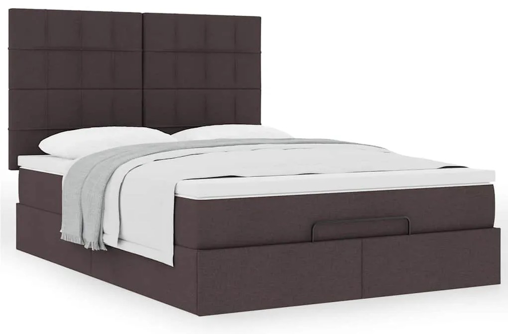 Estrutura cama otomana colchão 140x190cm tecido castanho escuro