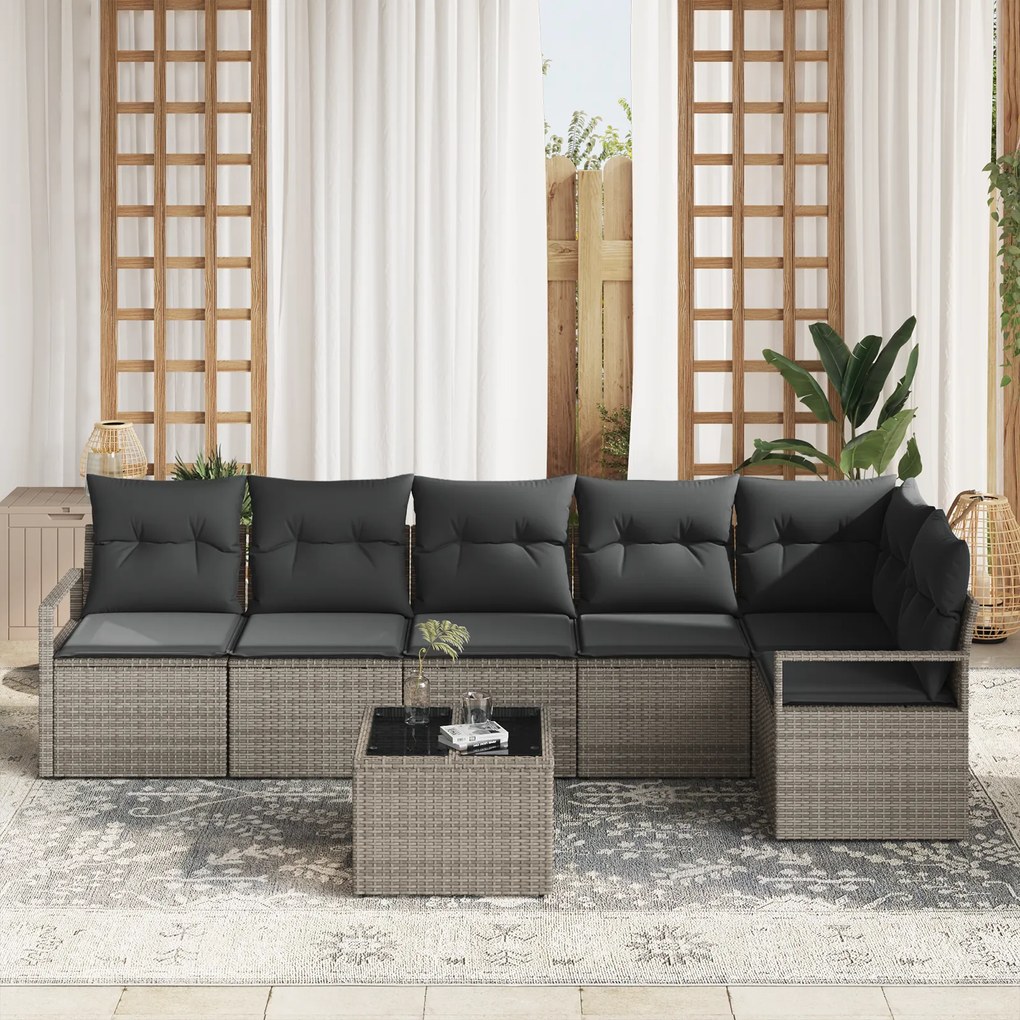 Conjunto de Sofá de Jardim vidaXL com 6 Peças e Almofadas Preto Rattan