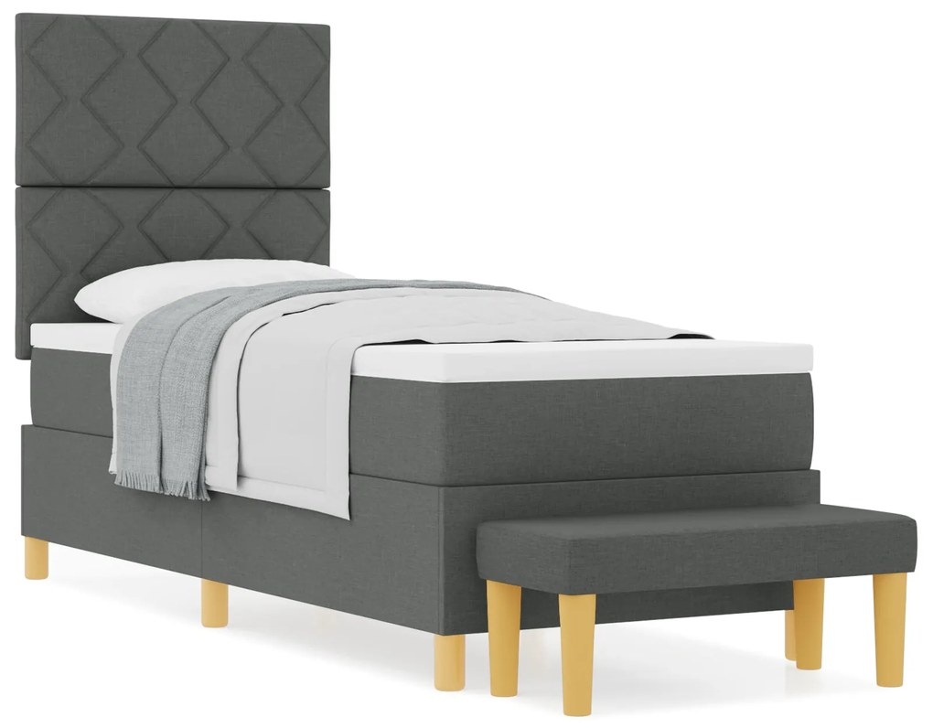 Cama Box Spring com Colchão e Banco Cinza Escuro 80x200 cm Tecido