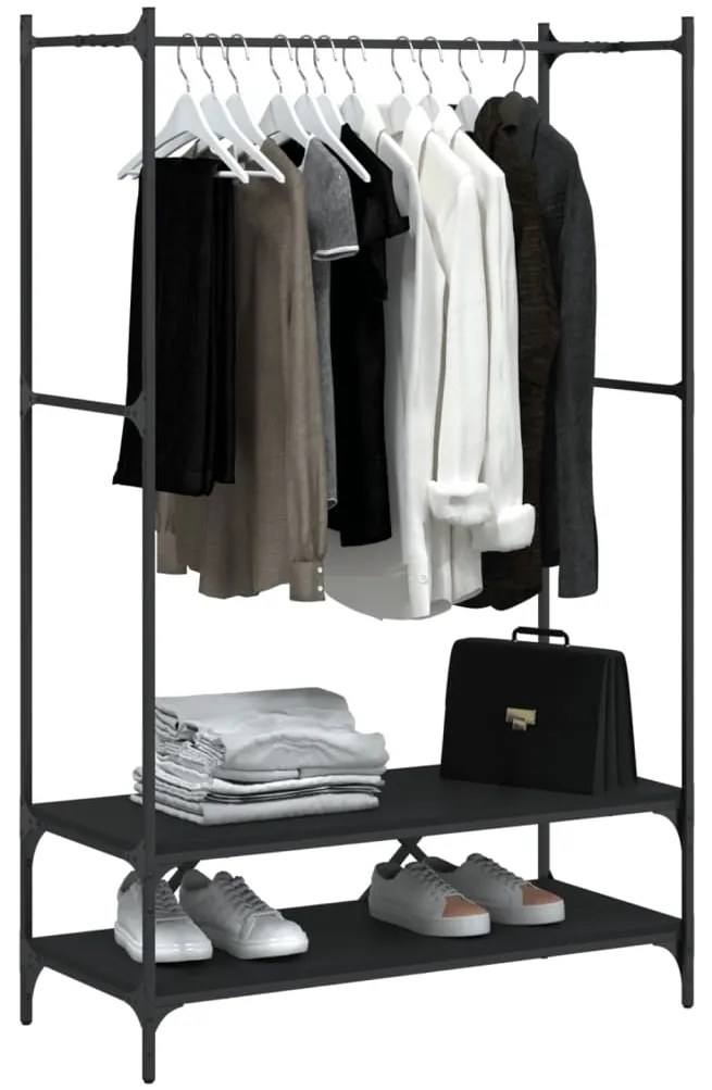 Suporte para roupas c/ prateleiras derivados de madeira preto