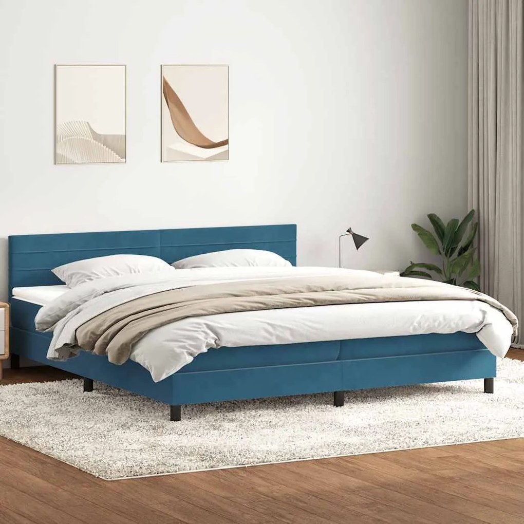 vidaXL Cama com molas/colchão 180x220 cm veludo azul-escuro