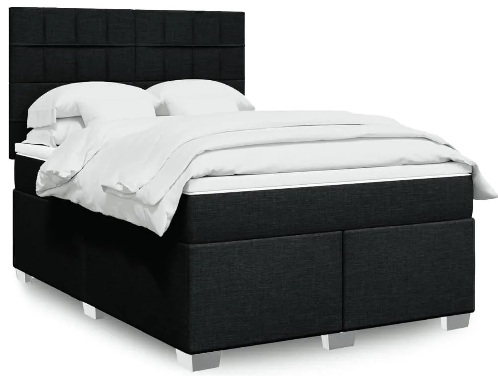 vidaXL Cama com molas/colchão 140x190 cm tecido preto