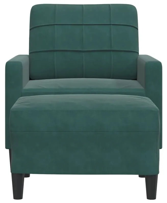 Poltrona com apoio de pés 60 cm veludo verde-escuro