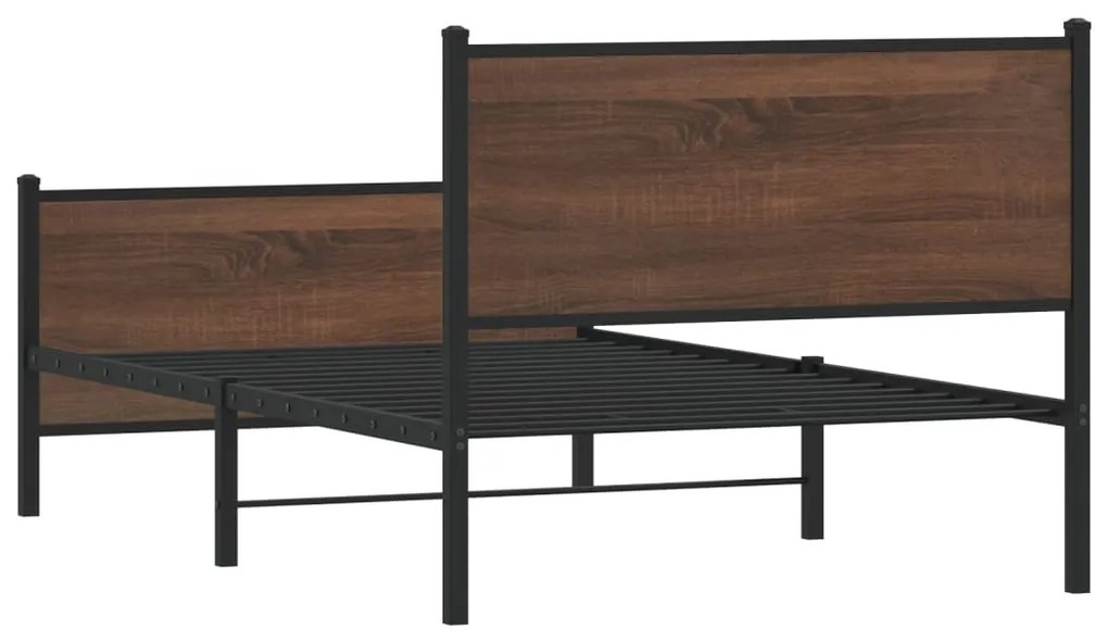 Estrutura de cama sem colchão 100x200cm metal carvalho castanho