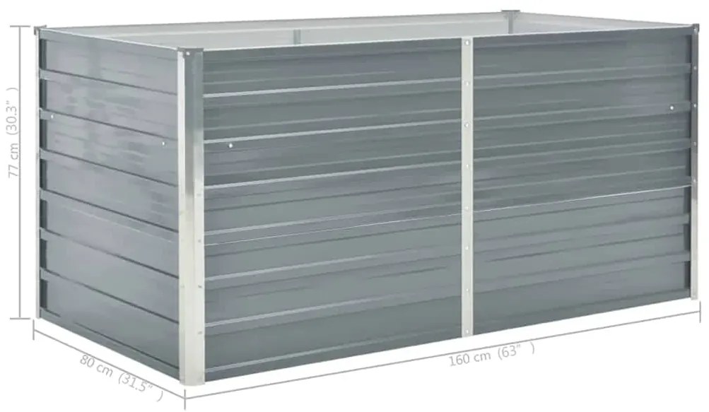 Canteiro de jardim elevado 160x80x77cm aço galvanizado cinzento