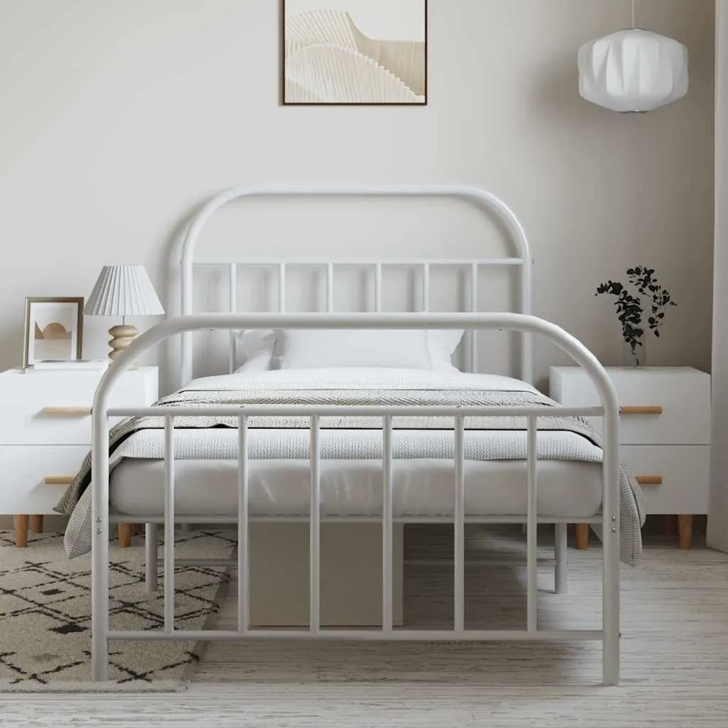 Estrutura de cama com cabeceira e pés 100x190 cm metal branco