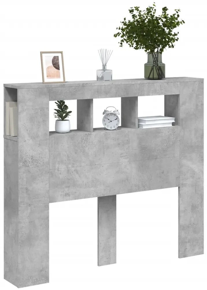 Cabeceira c/ LEDs 120x18,5x103,5 cm cinzento-cimento