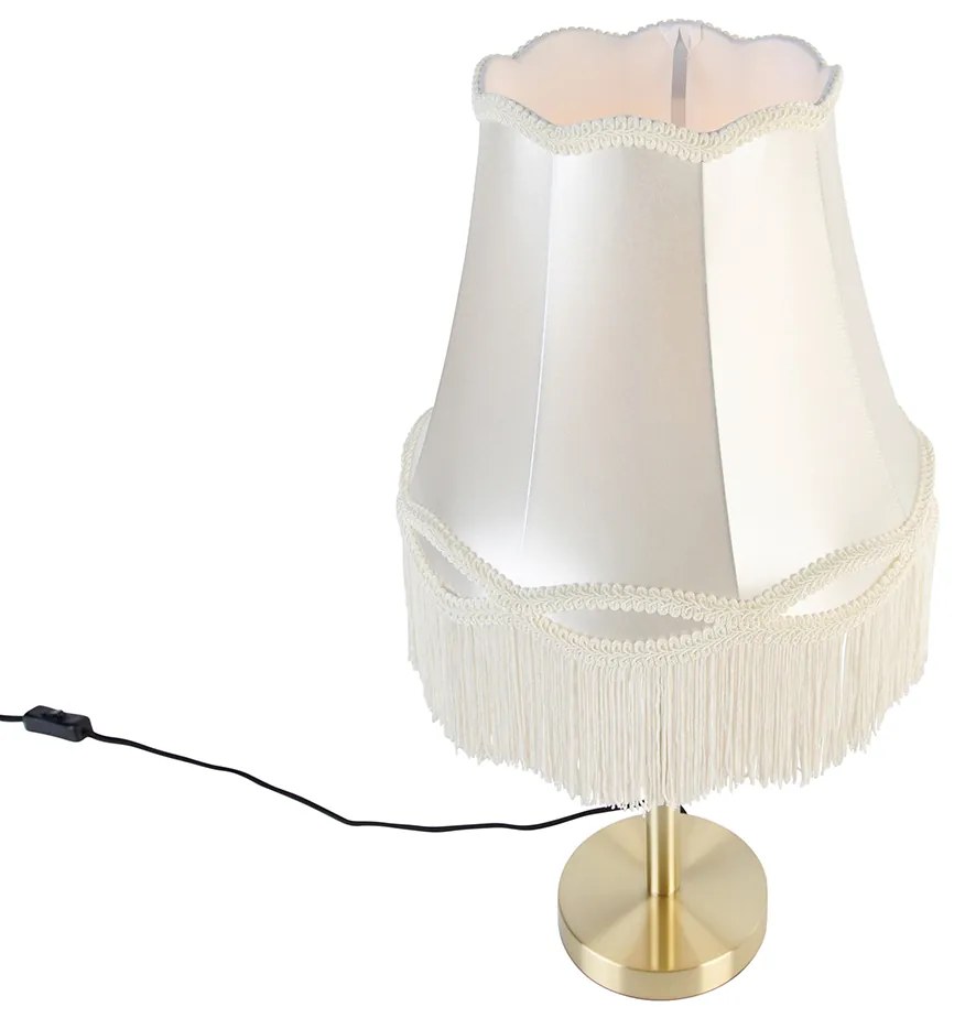 Candeeiro de mesa clássico em latão com abajur em tecido cor creme 30 cm - Simplo Clássico / Antigo