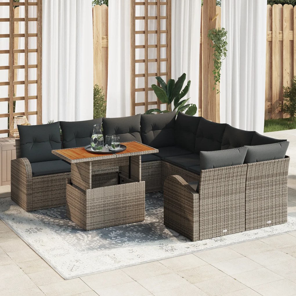 Conjunto de Sofás para Jardim VidaXL de 9 Peças com Almofadas Cinza de