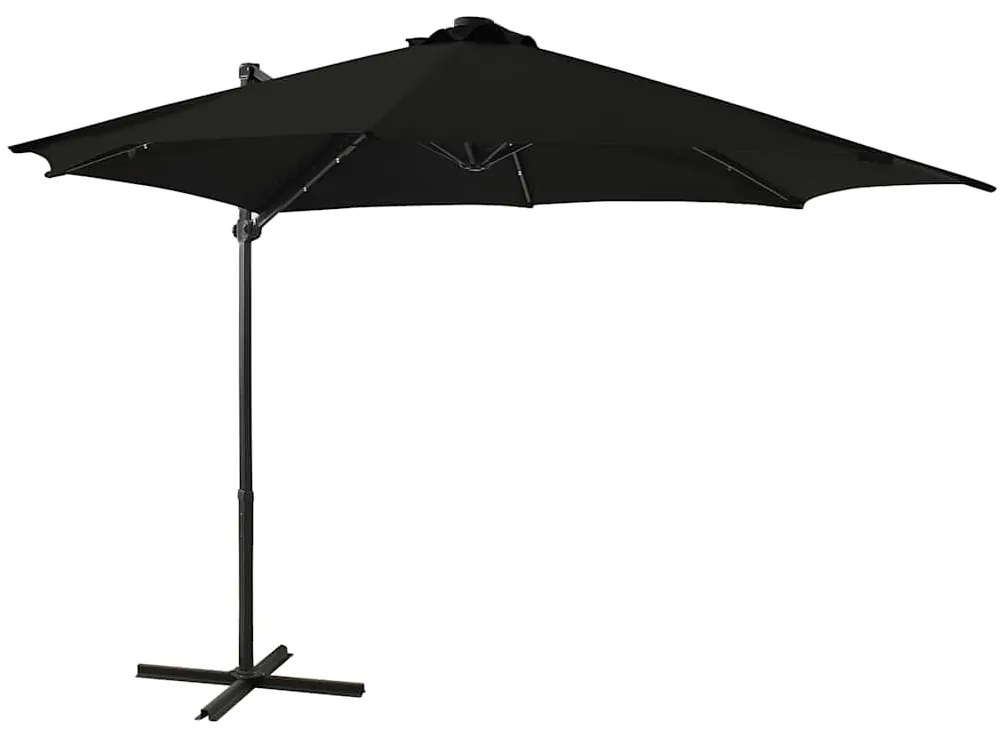 vidaXL Guarda-sol jardim cantilever c/ poste e luzes LED 300 cm preto