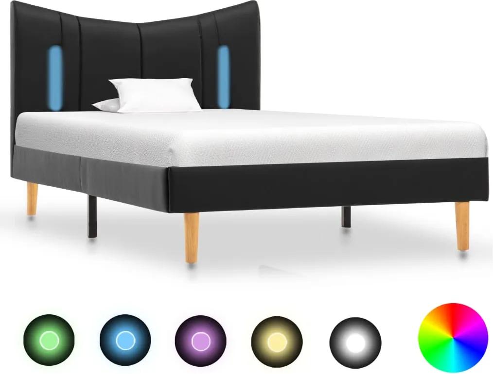 Estrutura de cama com LED 100x200 cm couro artificial preto