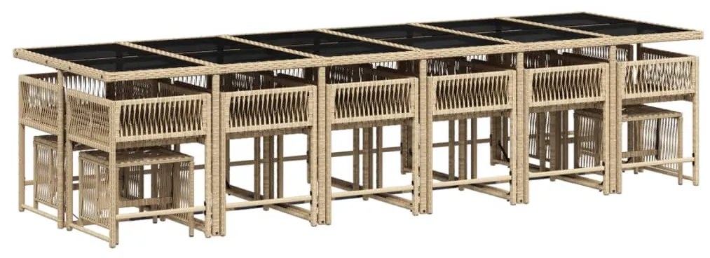 17 pcs conjunto de jantar p/ jardim c/ almofadões vime PE bege