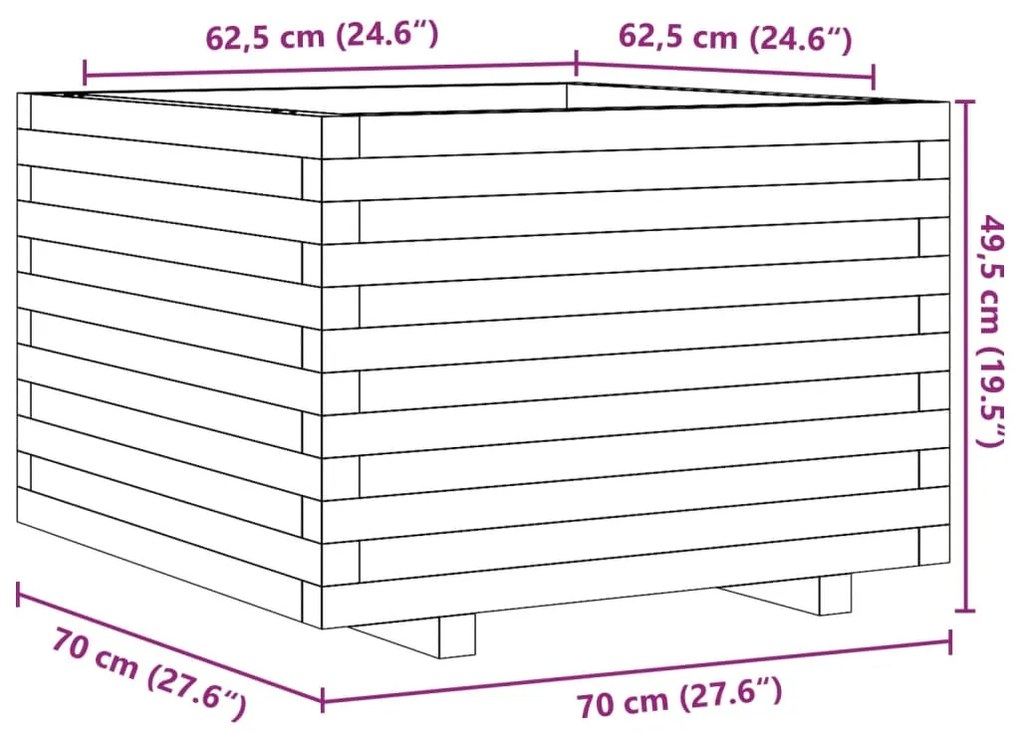 Vaso/floreira de jardim 70x70x49,5 cm pinho maciço castanho mel