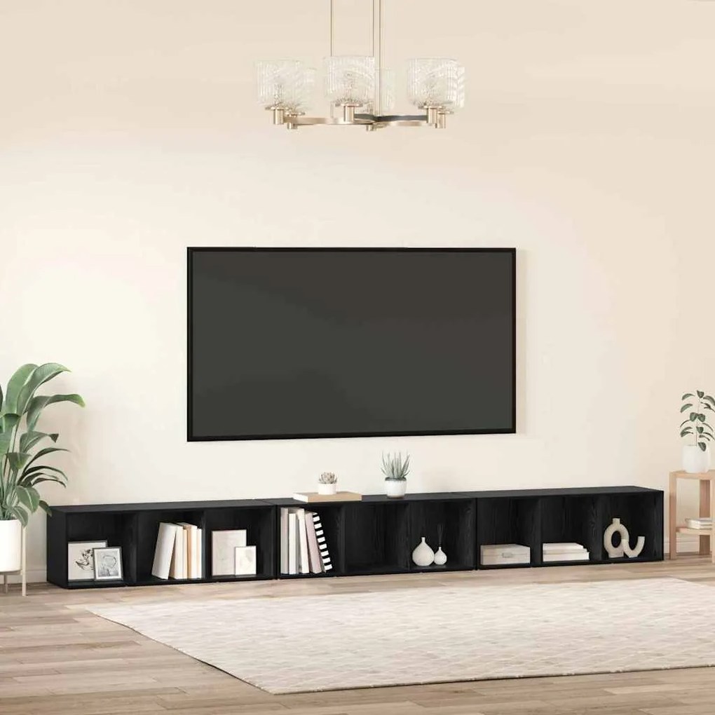 Gabinete para TV 3 pcs Carvalho preto 37 x 35 x 107.5 cm