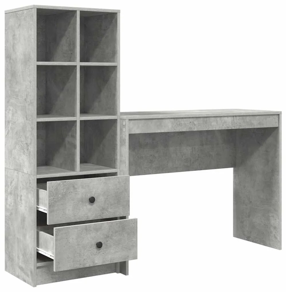 Mesa com Armazenamento Cinza Betão Madeira de Engenharia