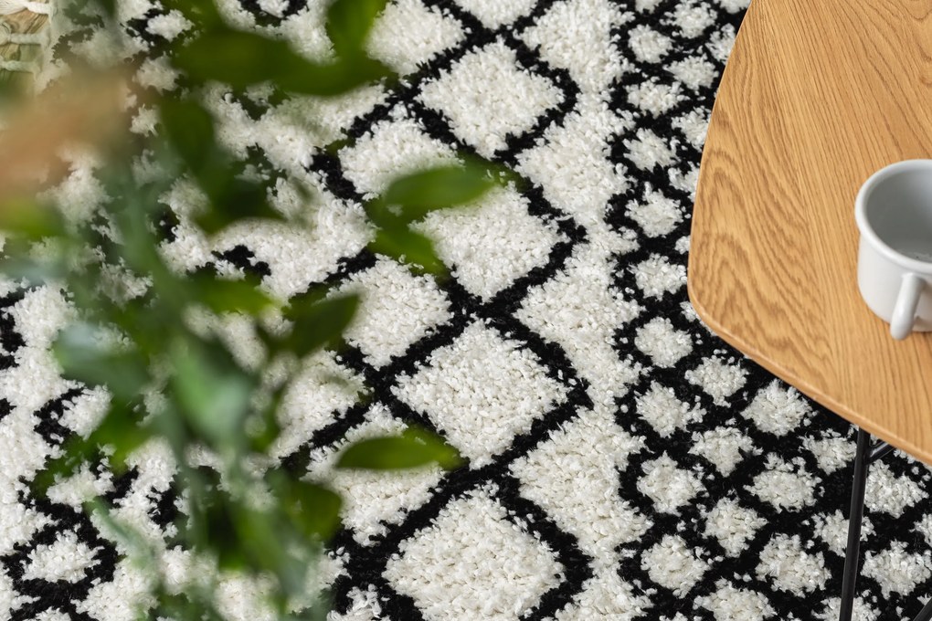 Tapete PROMO BERBER SAFI N9040 branco/preto Franjas berbere marroquino shaggy