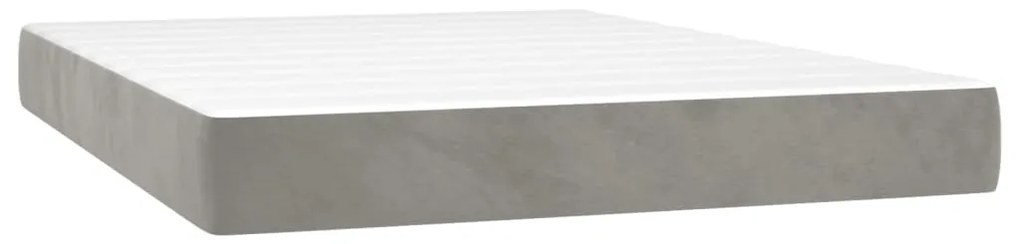 Cama box spring c/ colchão/LED 140x200 cm veludo cinzento-claro