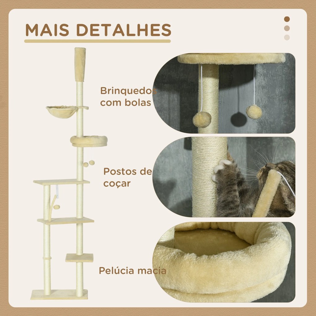 PawHut Arranhador para Gatos do Solo ao Teto de 230-250 cm Arranhador