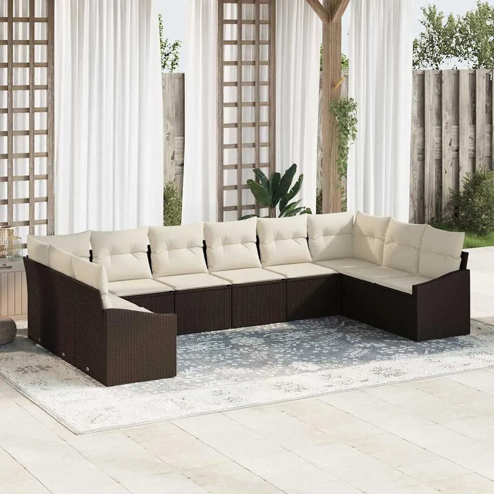 vidaXL Conjunto de Jantar de Jardim com 10 Peças e Almofadas em Rattan Castanho e Poliéster