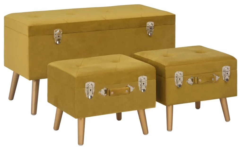 Bancos de arrumação 3 pcs veludo amarelo mostarda