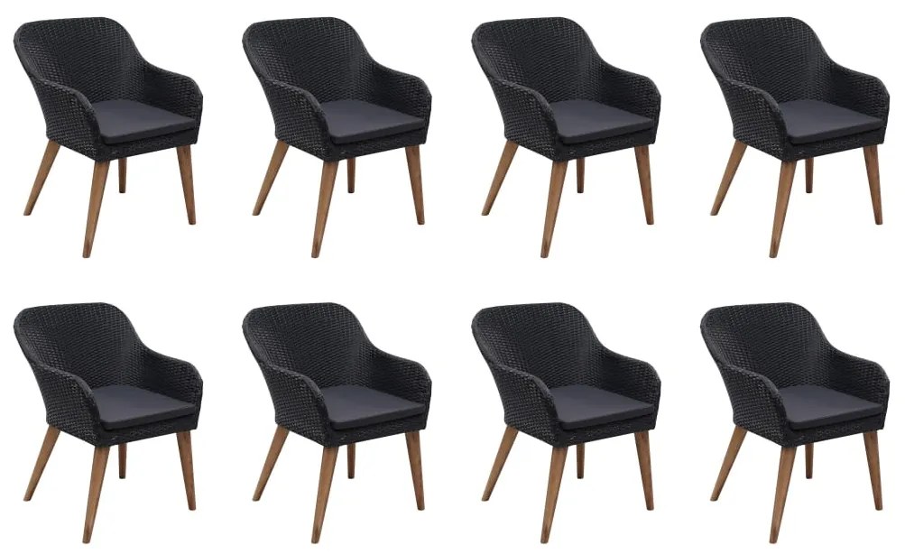 9 pcs conjunto jantar exterior com almofadões vime PE preto