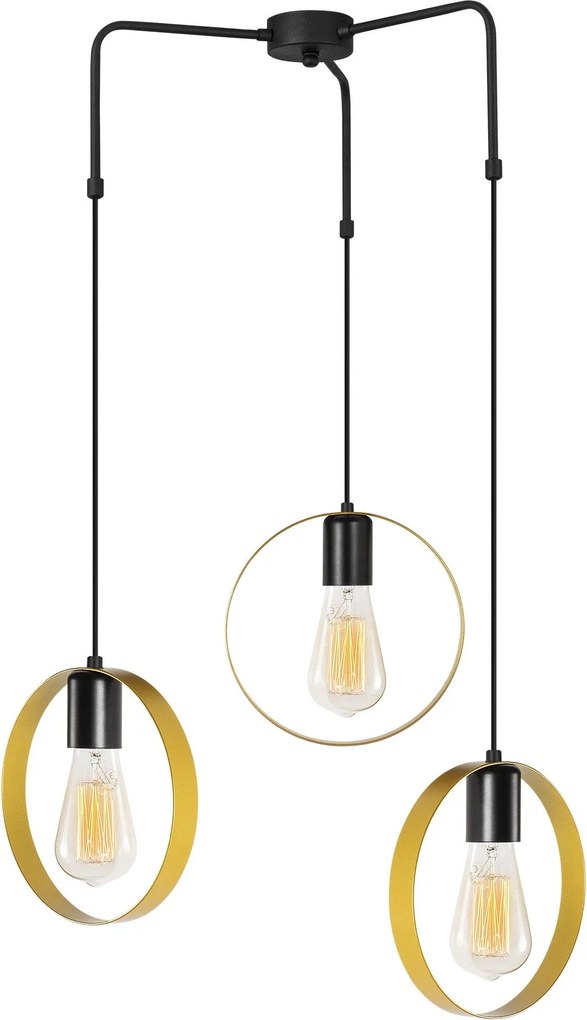 Candeeiro de Teto Halka – Ouro e Preto – Diâmetro 70 cm, Altura 100 cm