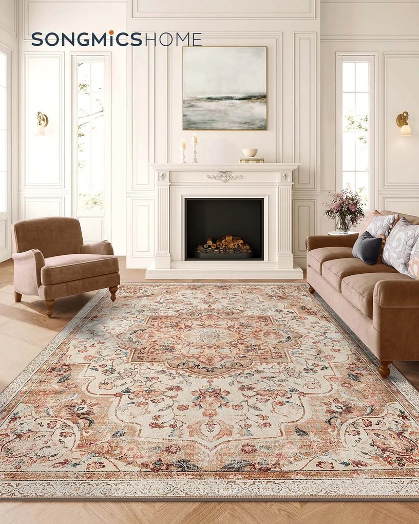 Tapete vintage 200 x 290 cm antiderrapante bege cappuccino