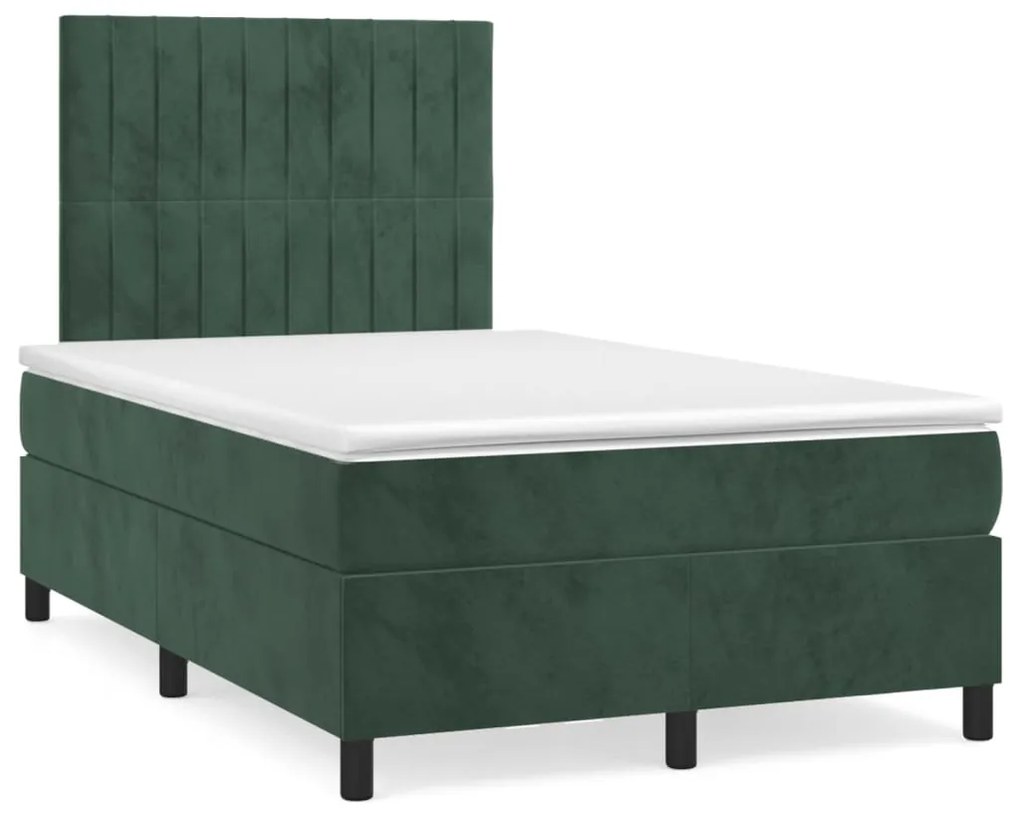 Cama box spring com colchão e luzes LED veludo verde-escuro