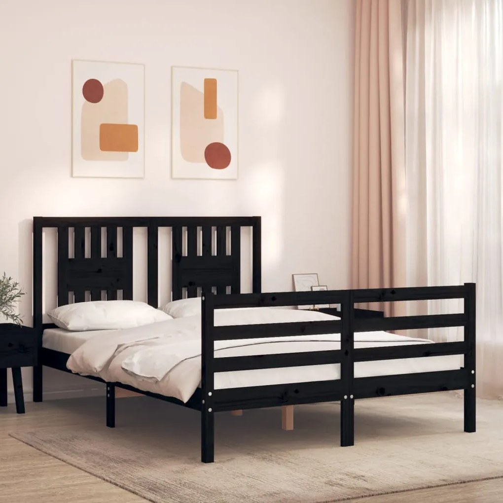 Estrutura de cama com cabeceira 140x190 cm madeira maciça preto