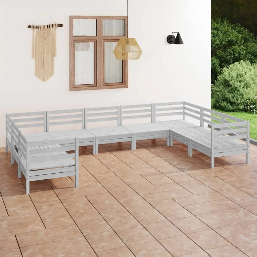 vidaXL 9 pcs conjunto lounge de jardim pinho maciço branco