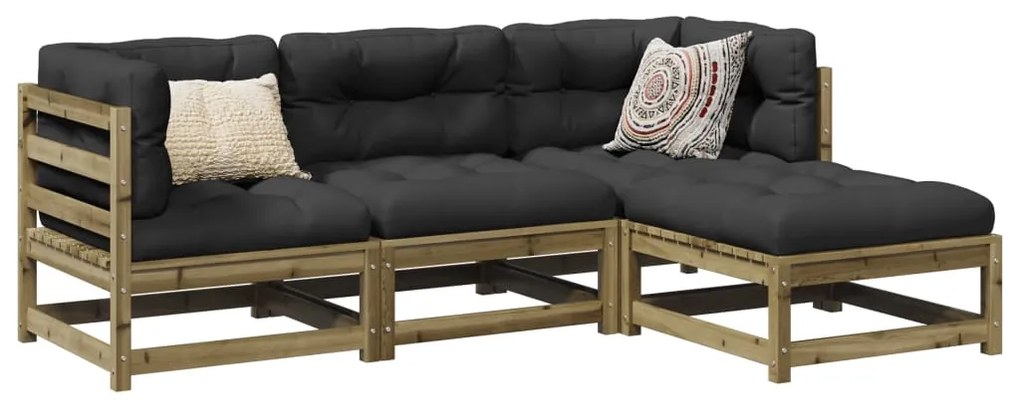 vidaXL 4 pcs conjunto sofás de jardim madeira de pinho impregnada