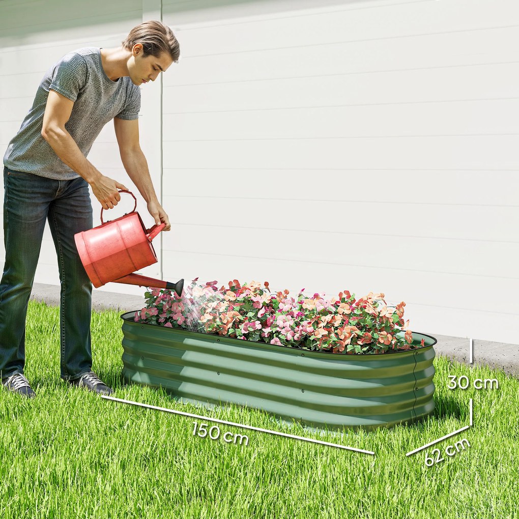 Floreira de Exterior Grande em Aço Galvanizado para Cultivo de Plantas 150x62x30 cm Verde