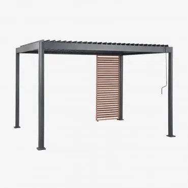 Pérgola Bioclimática De Alumínio Com Lâminas E Painel Druvia Cinza Grafite - Castanho Castanho Madeira & Pérgula De 3x4x2,6 M Com - Sklum
