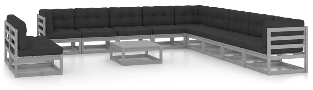 vidaXL 12pcs conjunto lounge de jardim + almofadões pinho maciço cinza