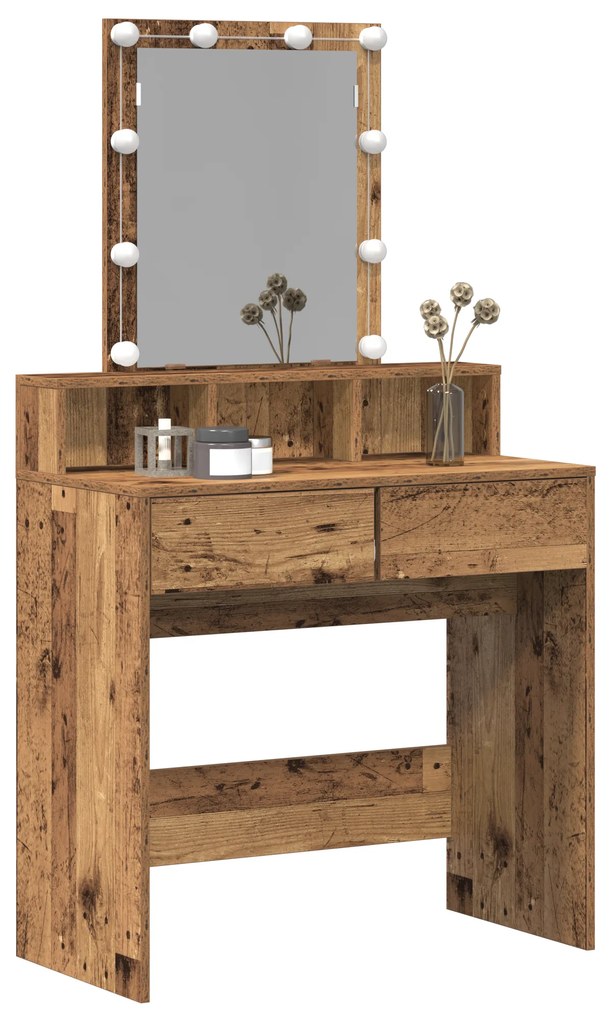 Mesa de Maquilhagem com Espelho e Luzes LED Madeira Antiga