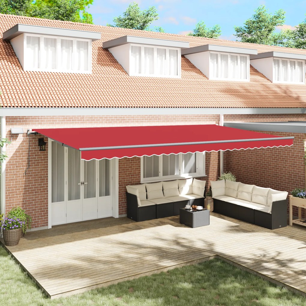 vidaXL Toldo Manual Retrátil com LED Vermelho 600x300 cm