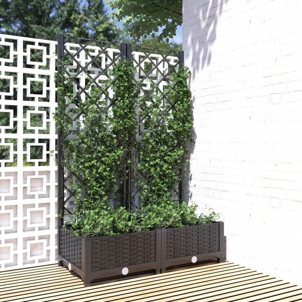 318270 vidaXL Vaso/floreira jardim c/ treliça 80x40x121,5 cm PP preto