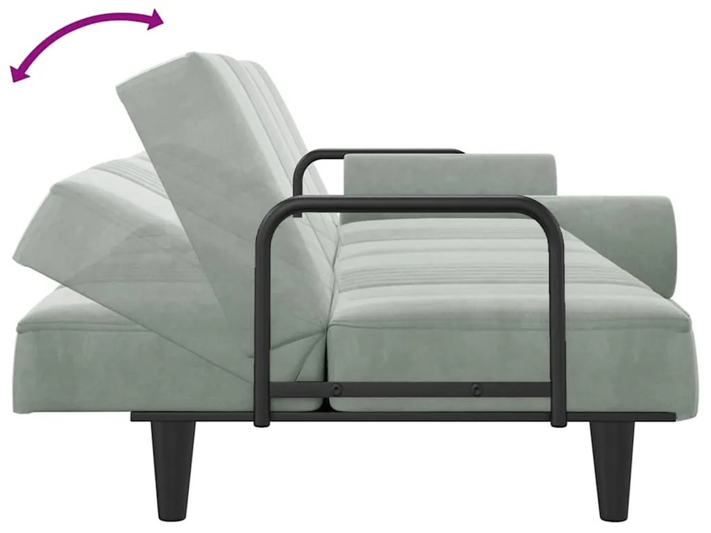 Sofá-cama com apoio de braços veludo cinzento-claro