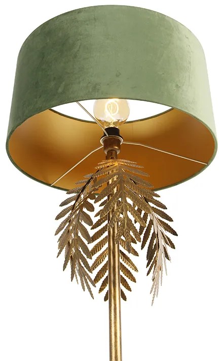 Candeeiro de pé dourado 145 cm com cúpula em veludo verde 50 cm - Botanica