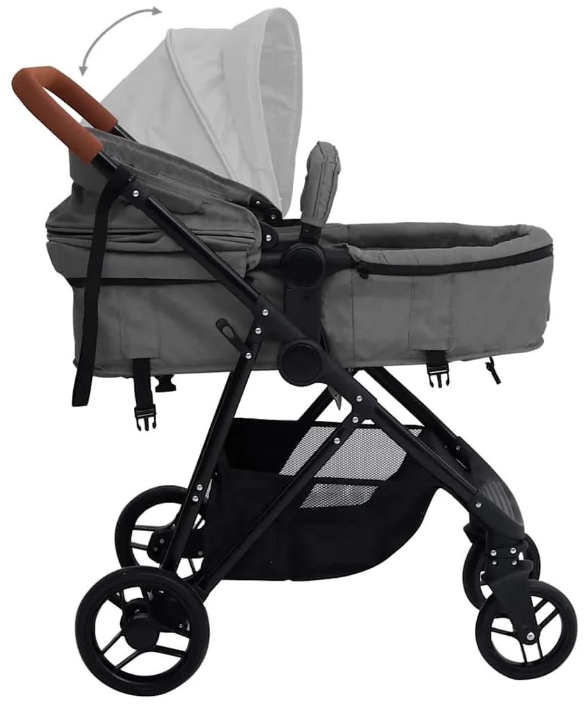 Carrinho de bebé 2-em-1 aço cinzento-claro e preto