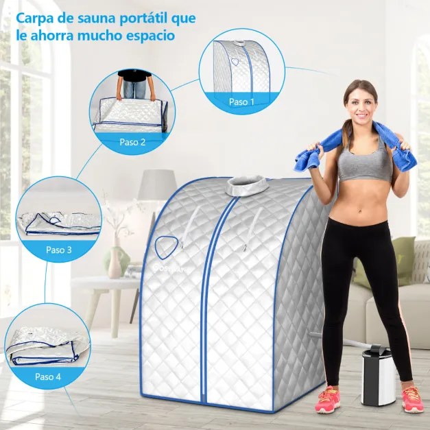 Sauna a vapor portátil de 3 L com controlo de temporizador de temperatura ajustável e função de atomização  78 x 87 x 100 cm prata