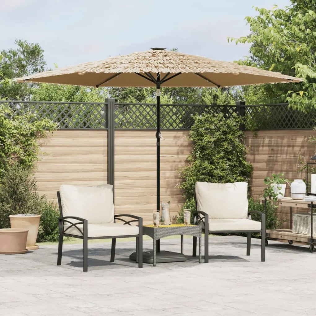 vidaXL Guarda-sol c/ luzes LED e poste de aço 288x288x225 cm castanho