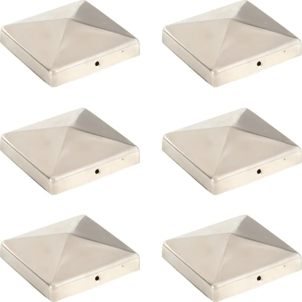 vidaXL Tampas piramidais postes vedação 6pcs aço inoxidável 101x101mm