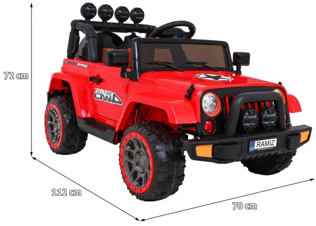 Jipe elétrico para Crianças off-road 12V 4x4, Rodas Espuma EVA, Assento couro ecológico Vermelho