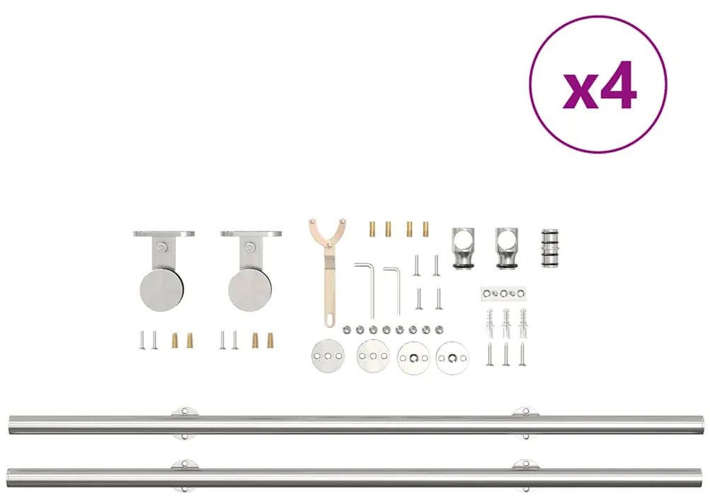 Kit ferragens p/ porta deslizante 366cm aço inoxidável prateado
