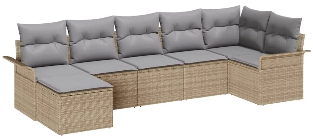 Conjunto de Sofá de Jardim de 7 Peças com Almofadas em Bege e Rattan S