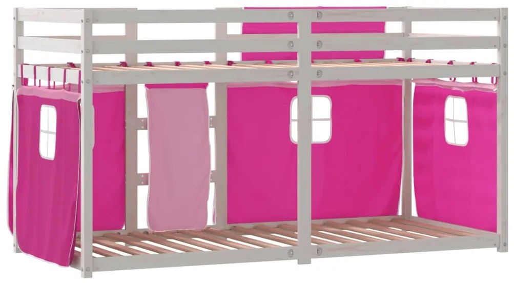 Beliche com cortinas 80x200 cm madeira de pinho maciça rosa
